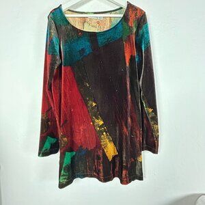 Chico's Womens Long Sleeve Abstract Tunic Top 2 Multicolor Long Sleeve Stretch